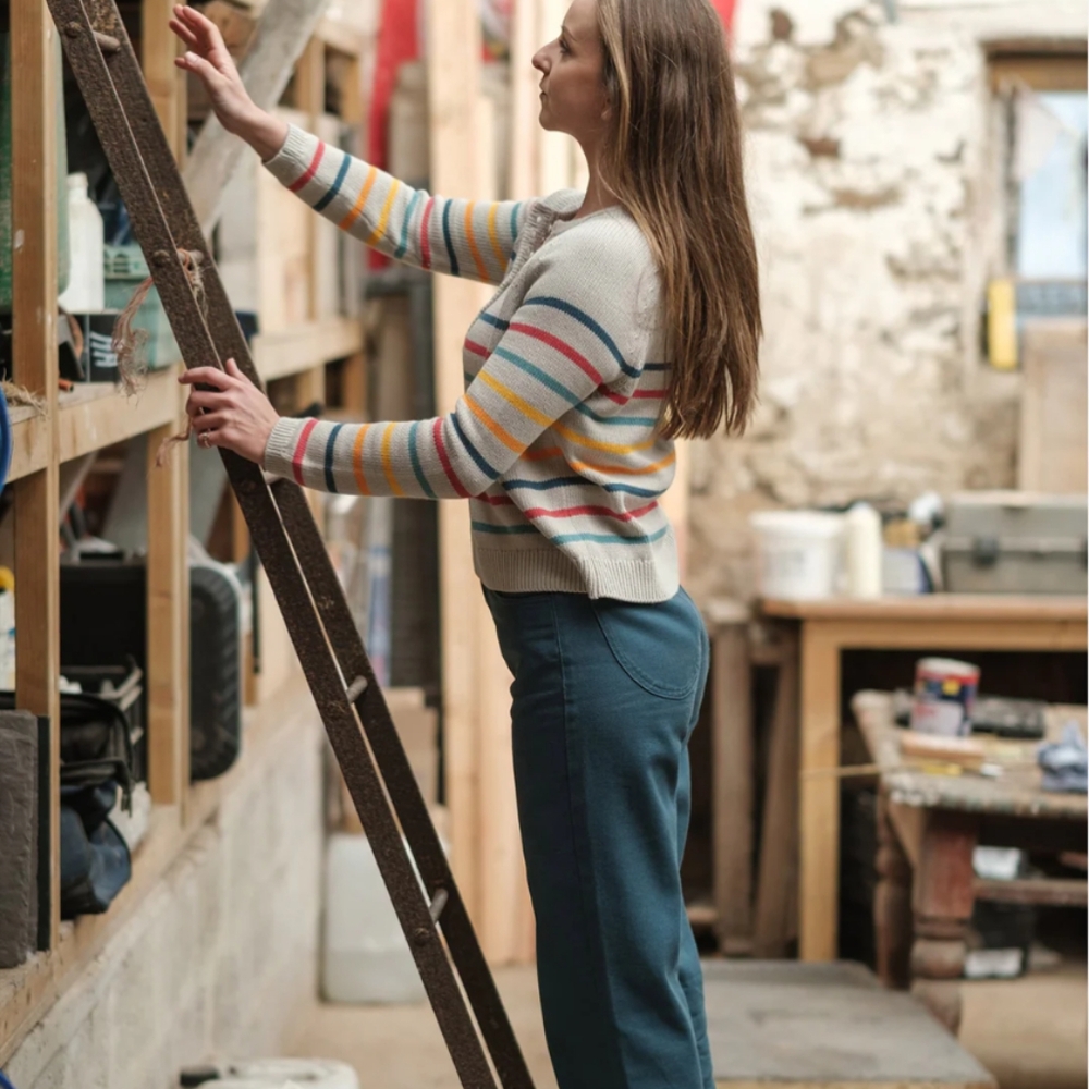 Cream Striped Crew Neck Sweater for Casual Style - Picture 5 of 10